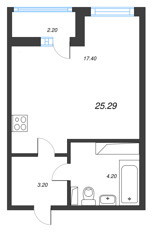 Квартира-студия, 26.1 м² в ЖК "Аэросити" - планировка, фото №1