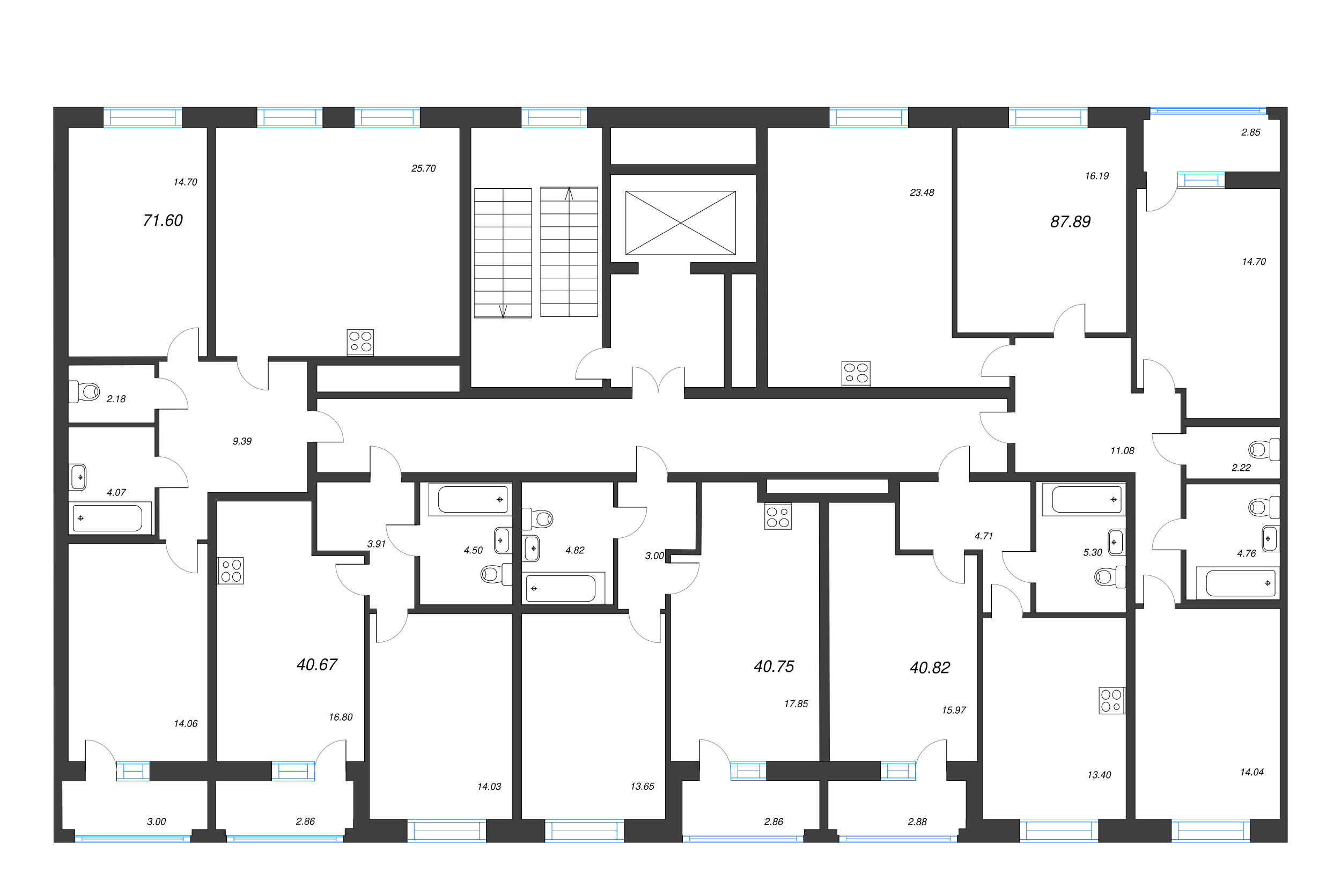 2-комнатная (Евро) квартира, 40.67 м² в ЖК "Аквилон Leaves" - планировка этажа