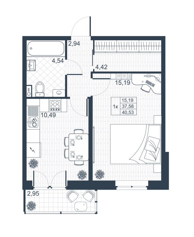 1-комнатная квартира, 37.3 м² в ЖК "Ново-Антропшино" - планировка, фото №1