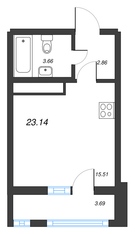 Квартира-студия, 23.14 м² - планировка, фото №1