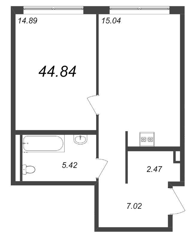 1-комнатная квартира, 44.84 м² в ЖК "GloraX Premium Василеостровский" - планировка, фото №1