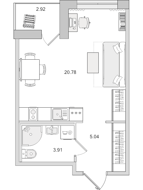 Квартира-студия, 32.65 м² - планировка, фото №1