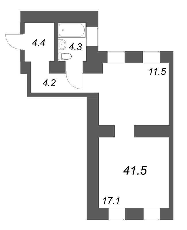 1-комнатная квартира, 41.5 м² в ЖК "Дом купца Злобина" - планировка, фото №1