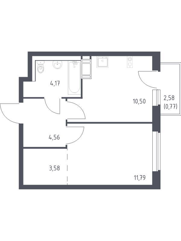 1-комнатная квартира, 35.37 м² в ЖК "Квартал Торики" - планировка, фото №1