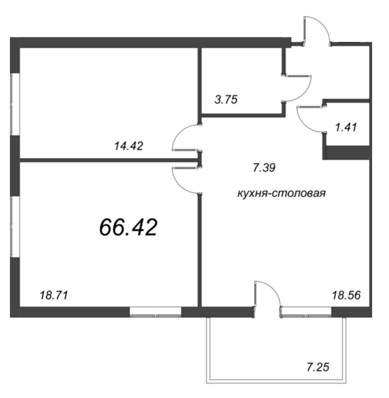 3-комнатная (Евро) квартира, 66.41 м² в ЖК "Grona Lund" - планировка, фото №1