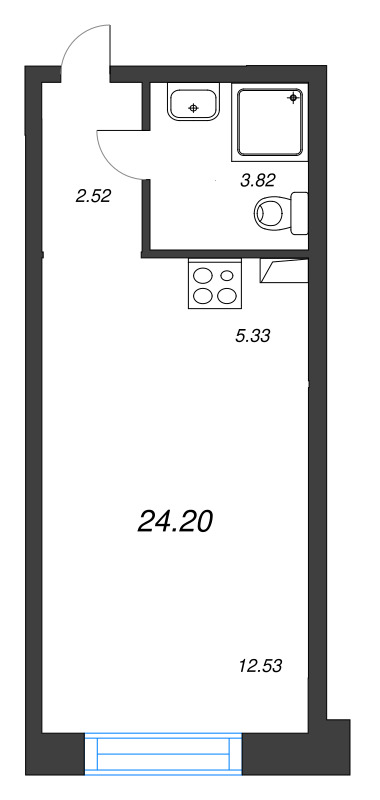 Квартира-студия, 24.2 м² в ЖК "Остров Первых" - планировка, фото №2