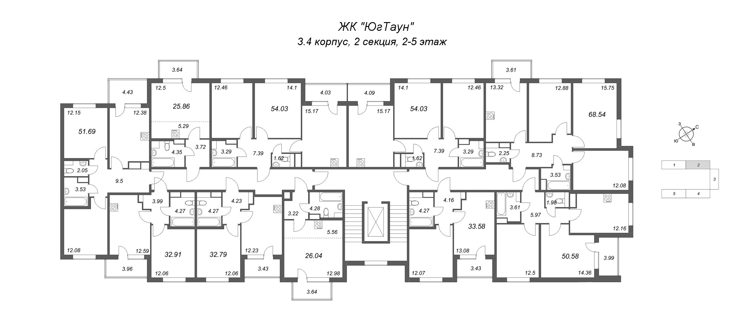 Квартира-студия, 26.04 м² в ЖК "ЮгТаун" - планировка этажа