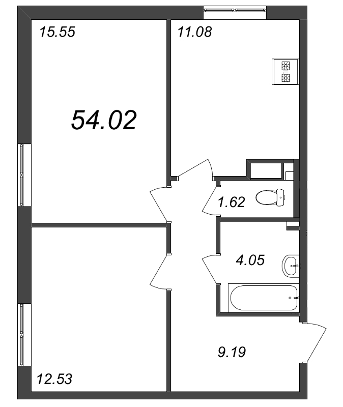 2-комнатная квартира, 54.5 м² в ЖК "Jaanila Драйв" - планировка, фото №1