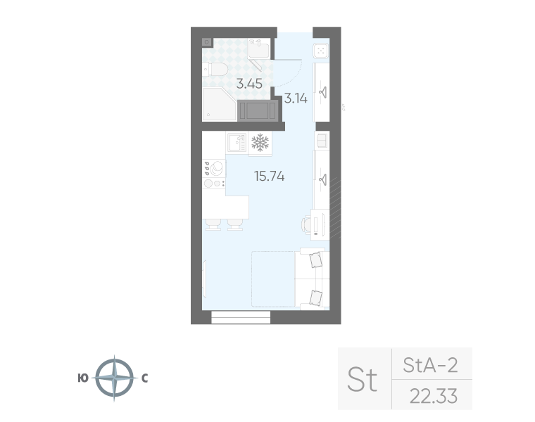 Квартира-студия, 22.33 м² в ЖК "Морская миля" - планировка, фото №1