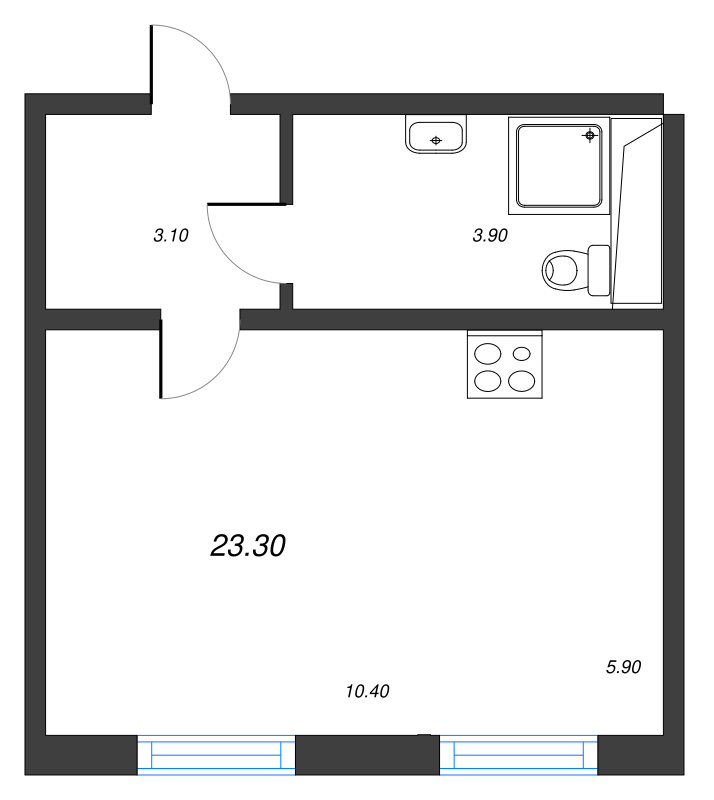 Квартира-студия, 23 м² - планировка, фото №1