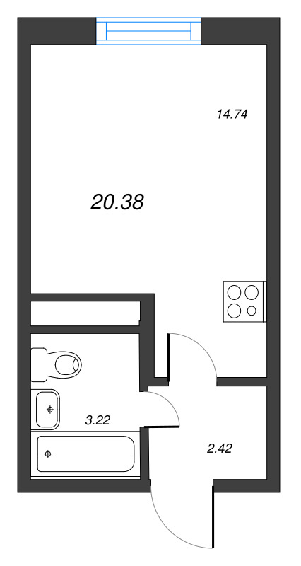 Квартира-студия, 20.38 м² - планировка, фото №1