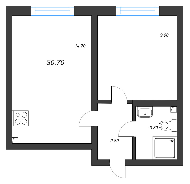 1-комнатная квартира, 30.7 м² в ЖК "Ручьи" - планировка, фото №1