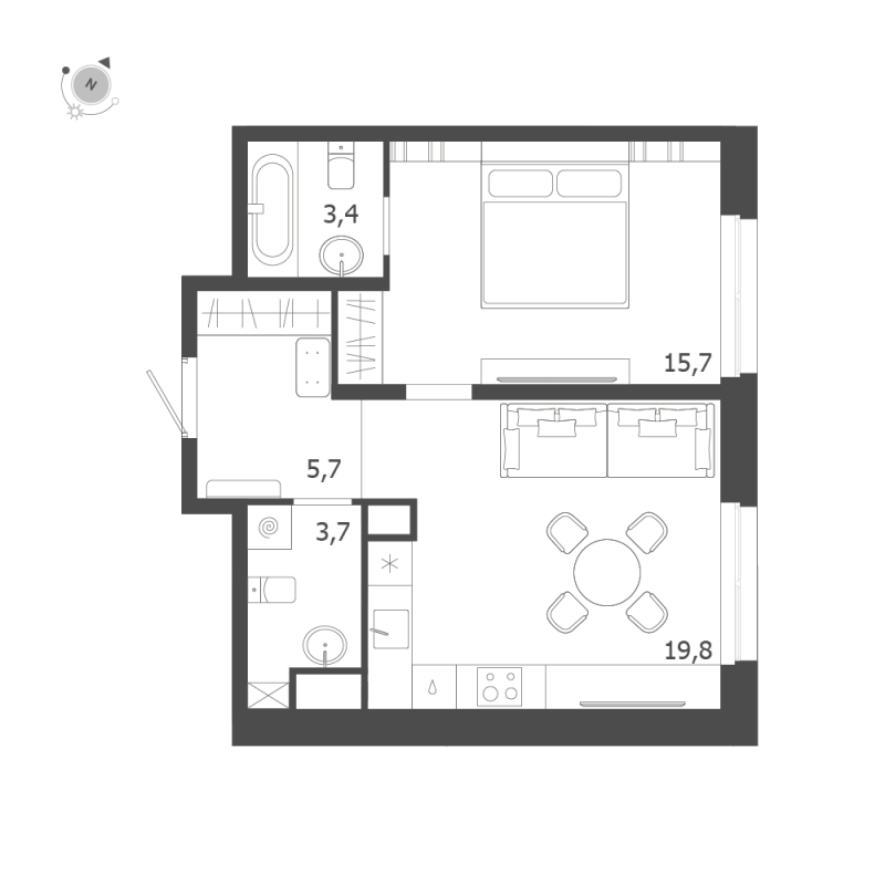 2-комнатная (Евро) квартира, 48.3 м² в ЖК "ЛДМ" - планировка, фото №1