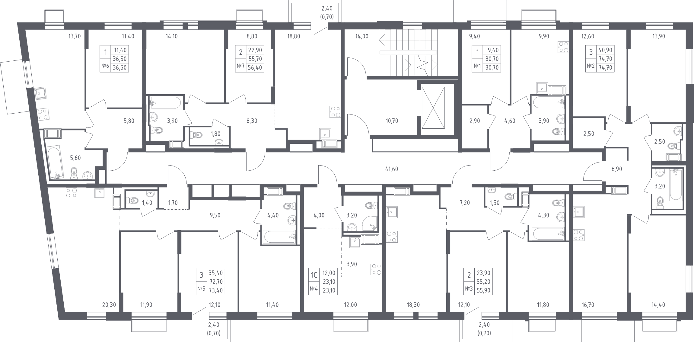 4-комнатная (Евро) квартира, 74.7 м² - планировка этажа