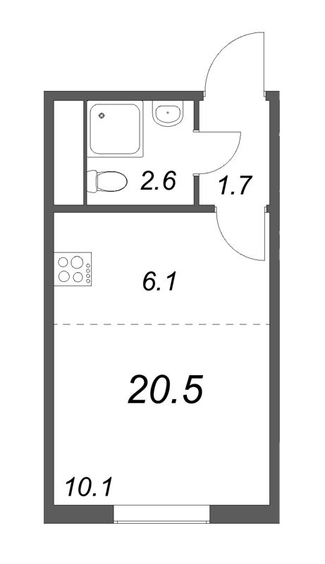 Квартира-студия, 20.5 м² - планировка, фото №1