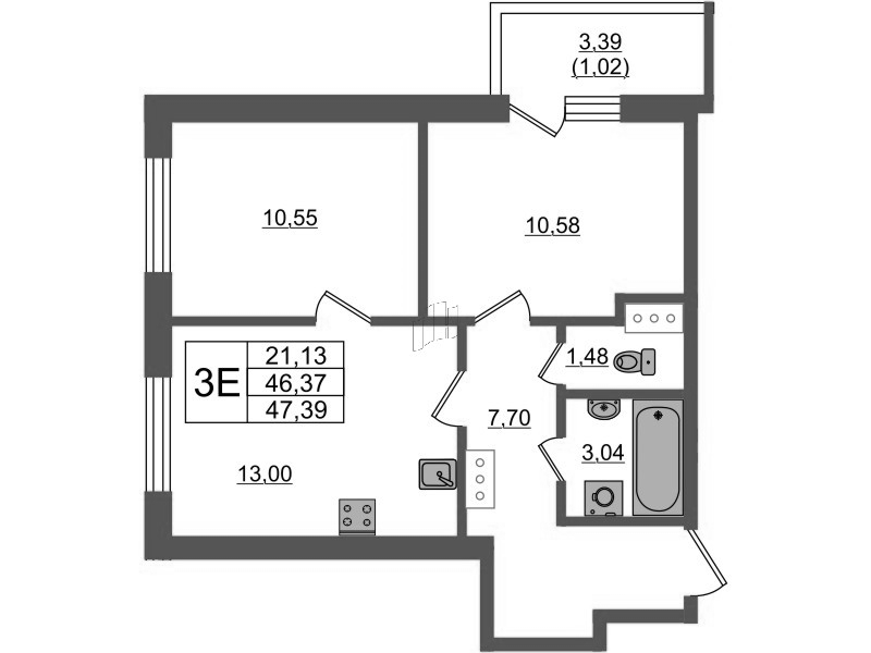 2-комнатная квартира, 49.29 м² в ЖК "Аквилон Янино" - планировка, фото №1