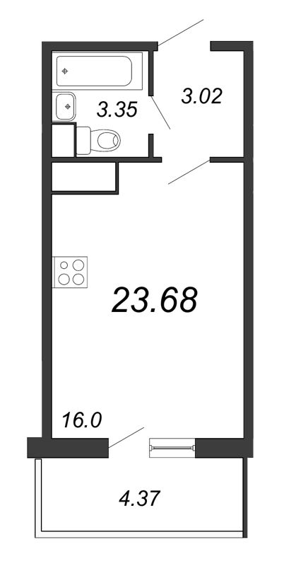 Квартира-студия, 23.68 м² - планировка, фото №1