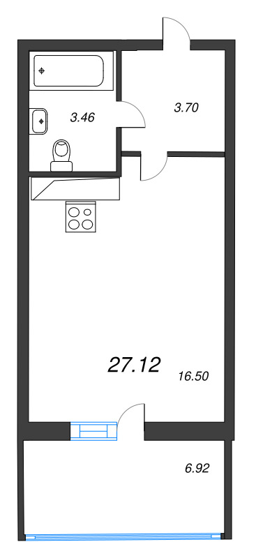 Квартира-студия, 27.12 м² в ЖК "Аквилон Stories" - планировка, фото №1