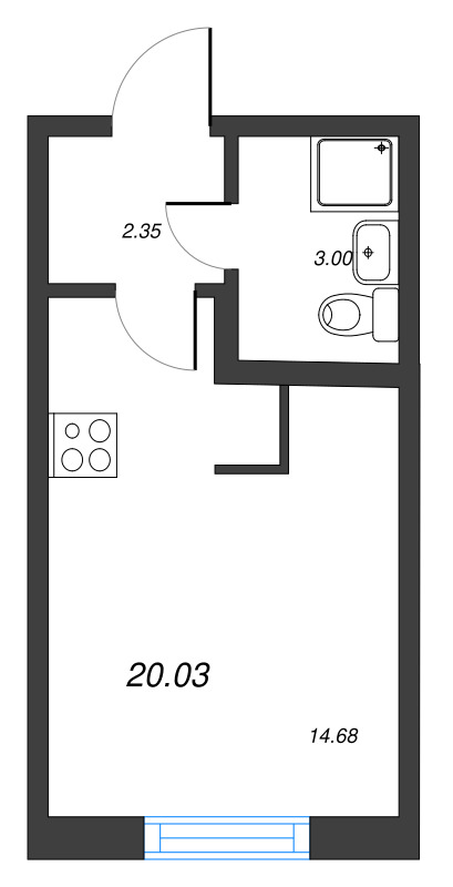 Квартира-студия, 20.03 м² - планировка, фото №1