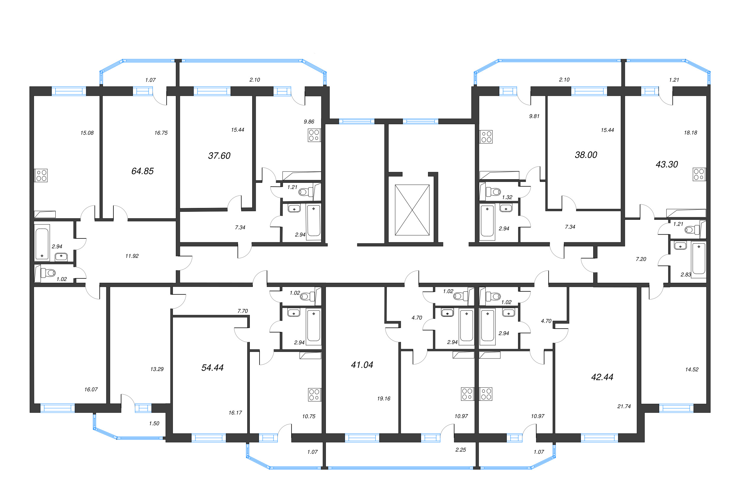 1-комнатная квартира, 43.2 м² - планировка этажа