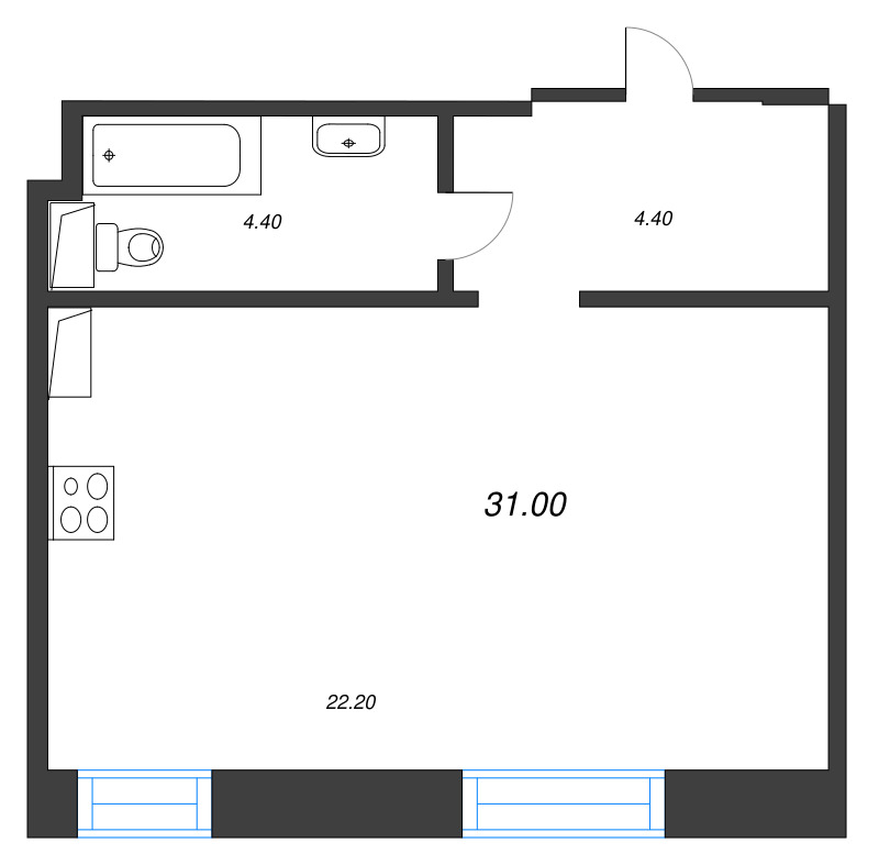Квартира-студия, 32.7 м² в ЖК "Крона" - планировка, фото №1