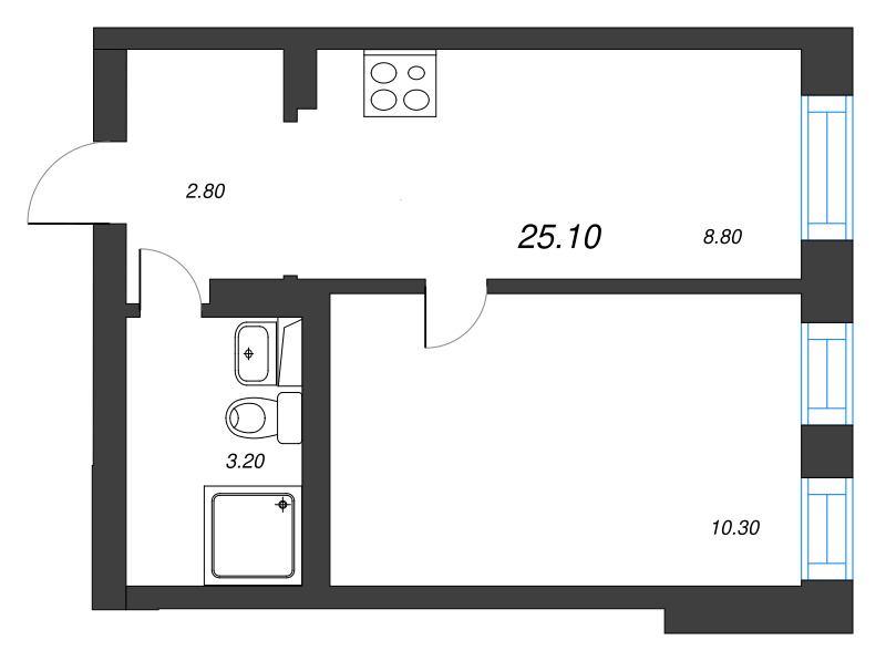 1-комнатная квартира, 25.1 м² в ЖК "Эко Квартал Нега" - планировка, фото №1