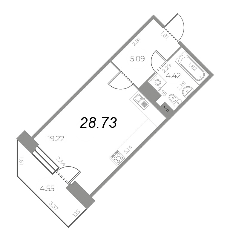 Квартира-студия, 30.1 м² - планировка, фото №1
