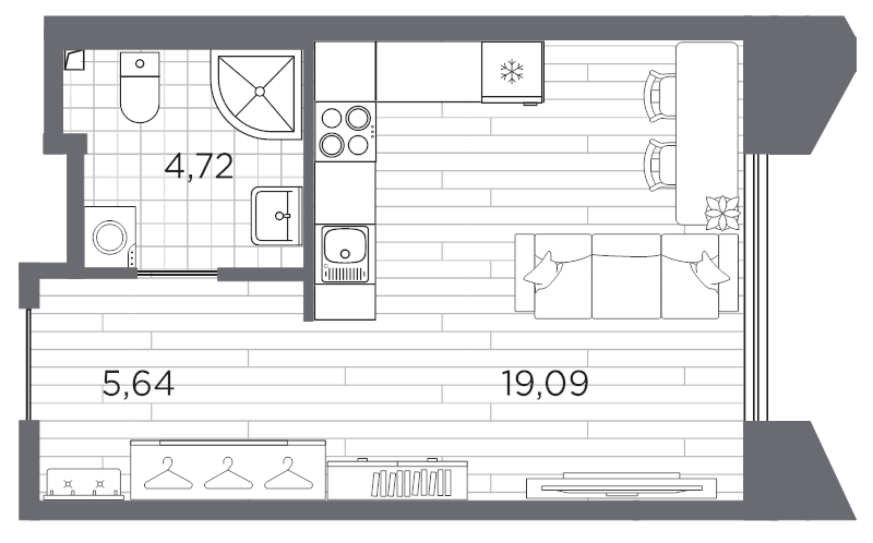 Квартира-студия, 29.45 м² в ЖК "Галерная гавань" - планировка, фото №1