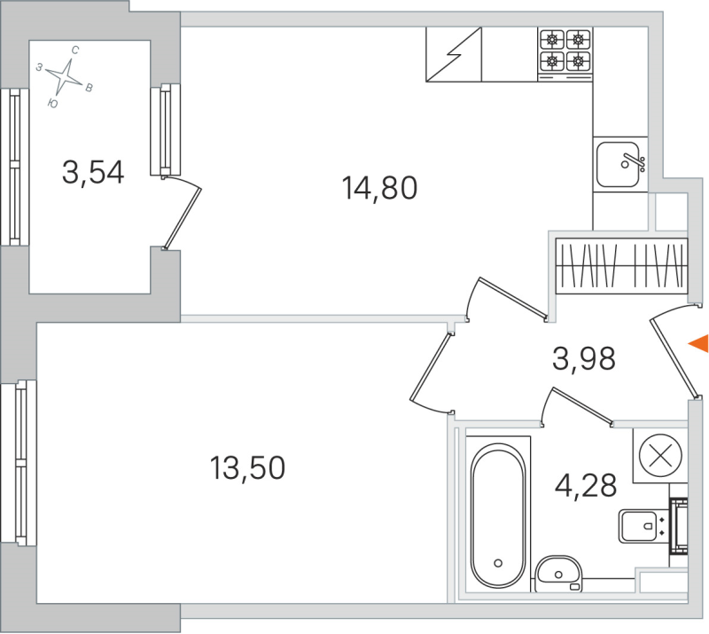 1-комнатная квартира, 36.56 м² в ЖК "Дубровский" - планировка, фото №1