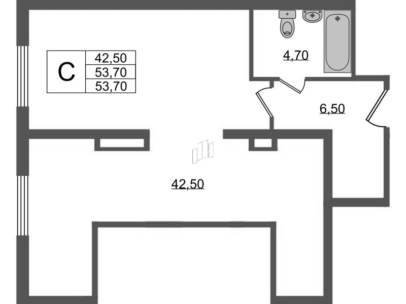 Квартира-студия, 53.7 м² в ЖК "PROMENADE" - планировка, фото №1