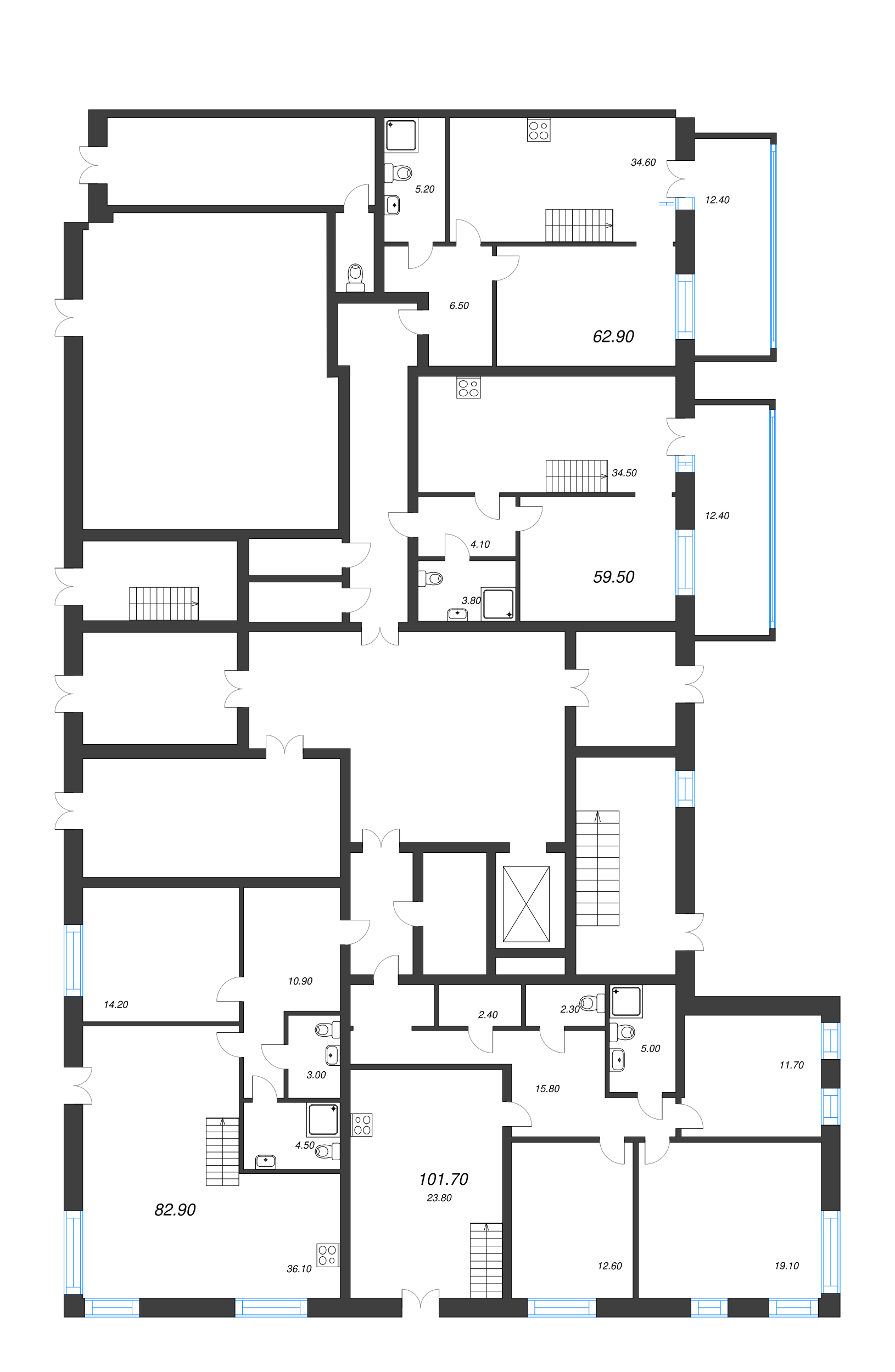 2-комнатная (Евро) квартира, 83.3 м² - планировка этажа