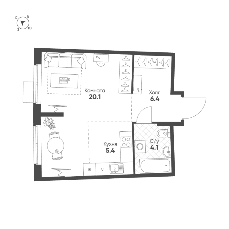 Квартира-студия, 36 м² в ЖК "Ягодное Река Парк" - планировка, фото №1