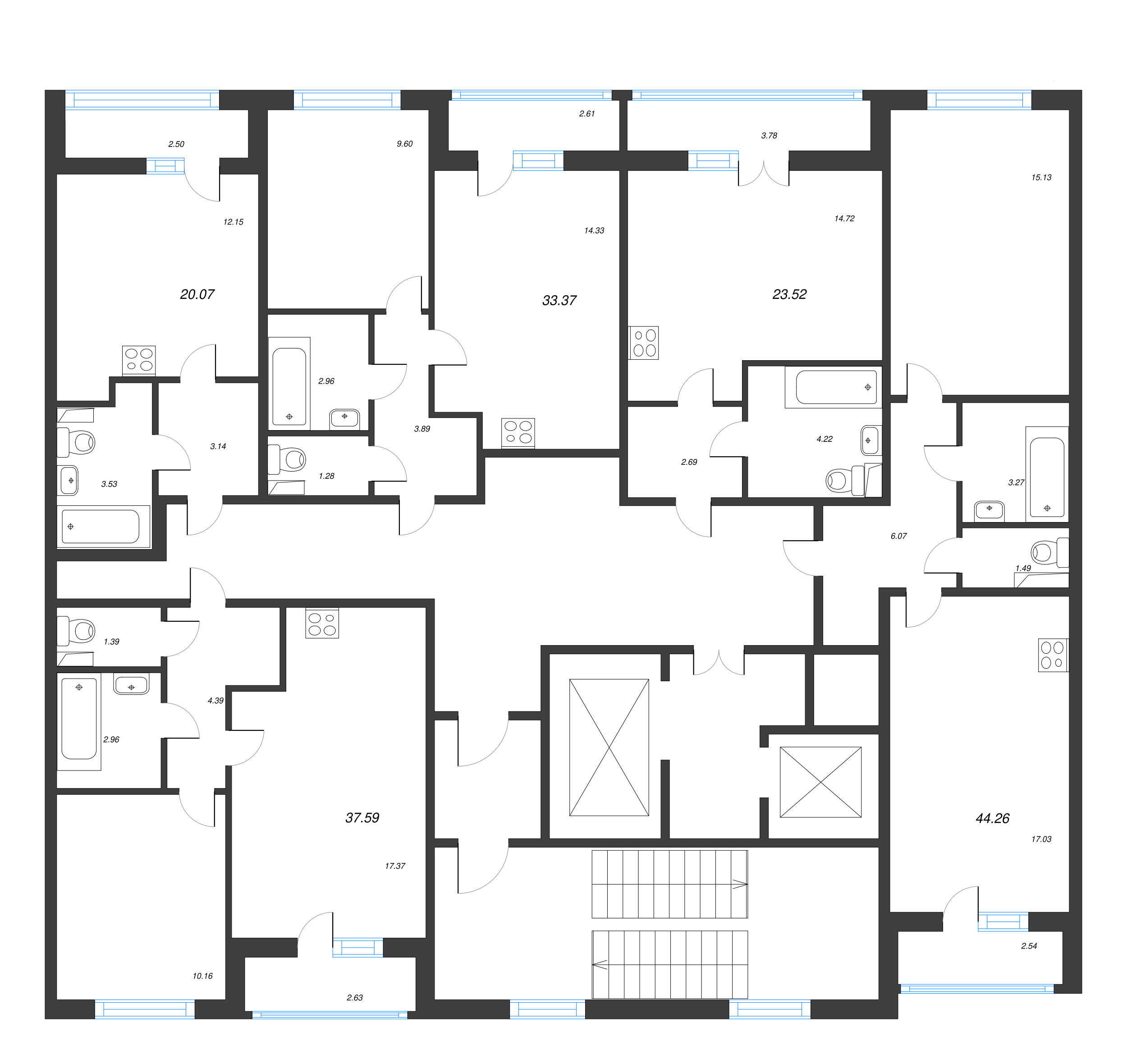 1-комнатная квартира, 33.37 м² в ЖК "AEROCITY" - планировка этажа