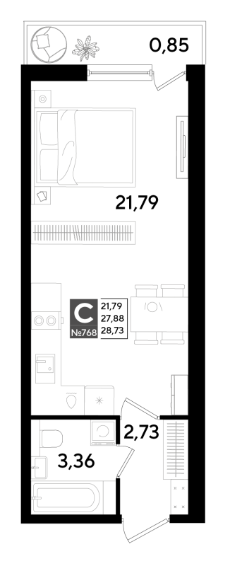Квартира-студия, 28.73 м² в ЖК "Догма Юкки" - планировка, фото №1