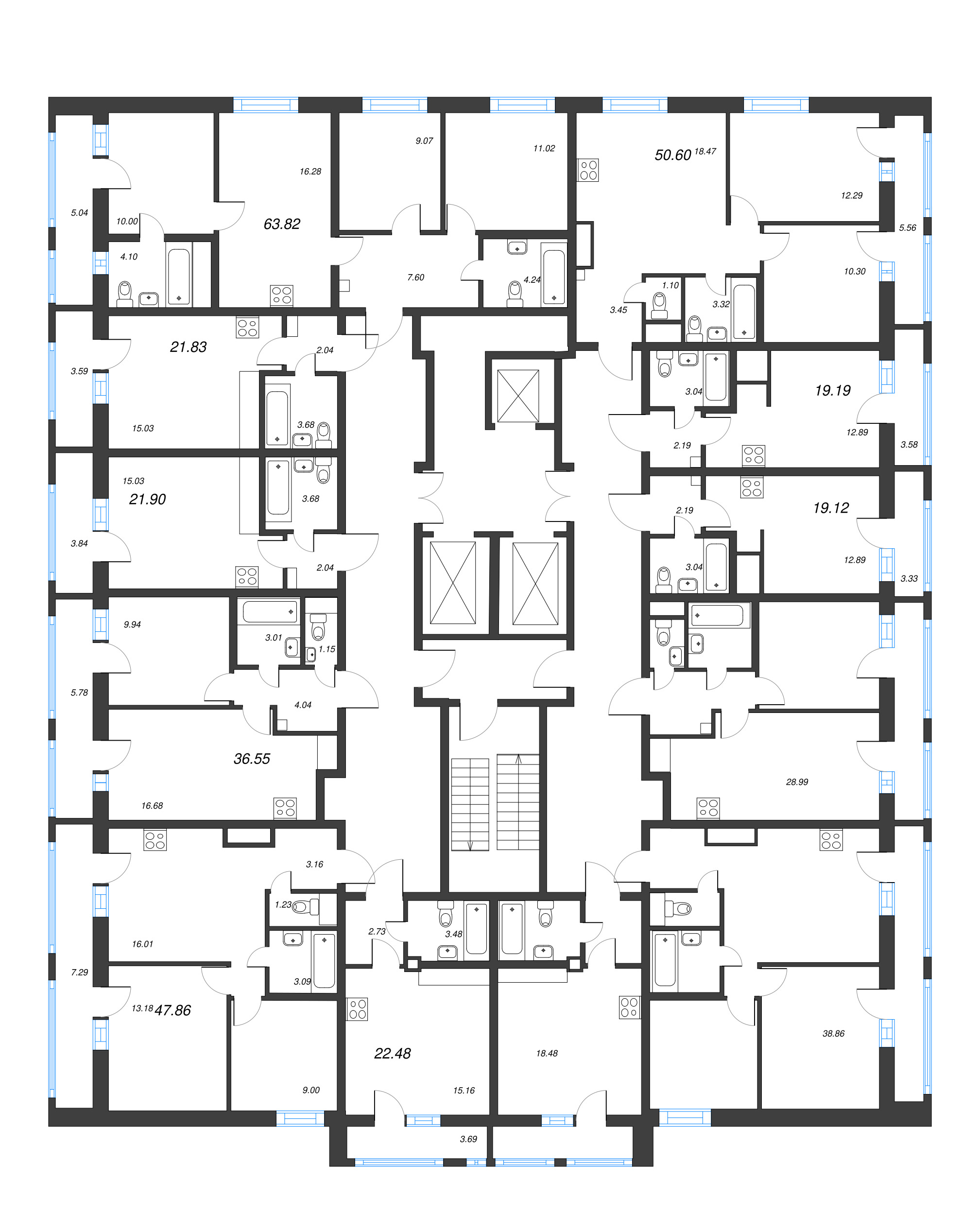 Квартира-студия, 19.12 м² в ЖК "Старлайт" - планировка этажа