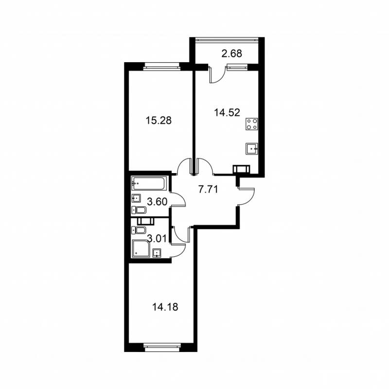 2-комнатная квартира, 59.64 м² в ЖК "Квартал Заречье" - планировка, фото №1