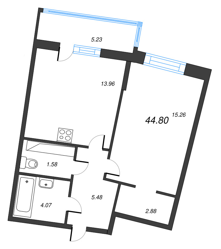 1-комнатная квартира, 44.8 м² в ЖК "Дом Левитан" - планировка, фото №1