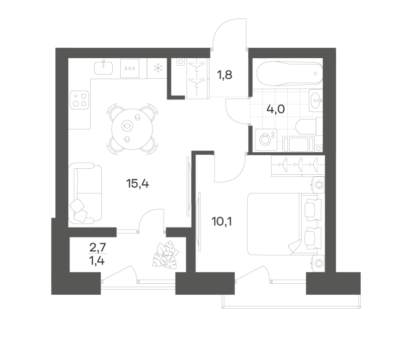 2-комнатная (Евро) квартира, 32.57 м² в ЖК "Новый Питер" - планировка, фото №1