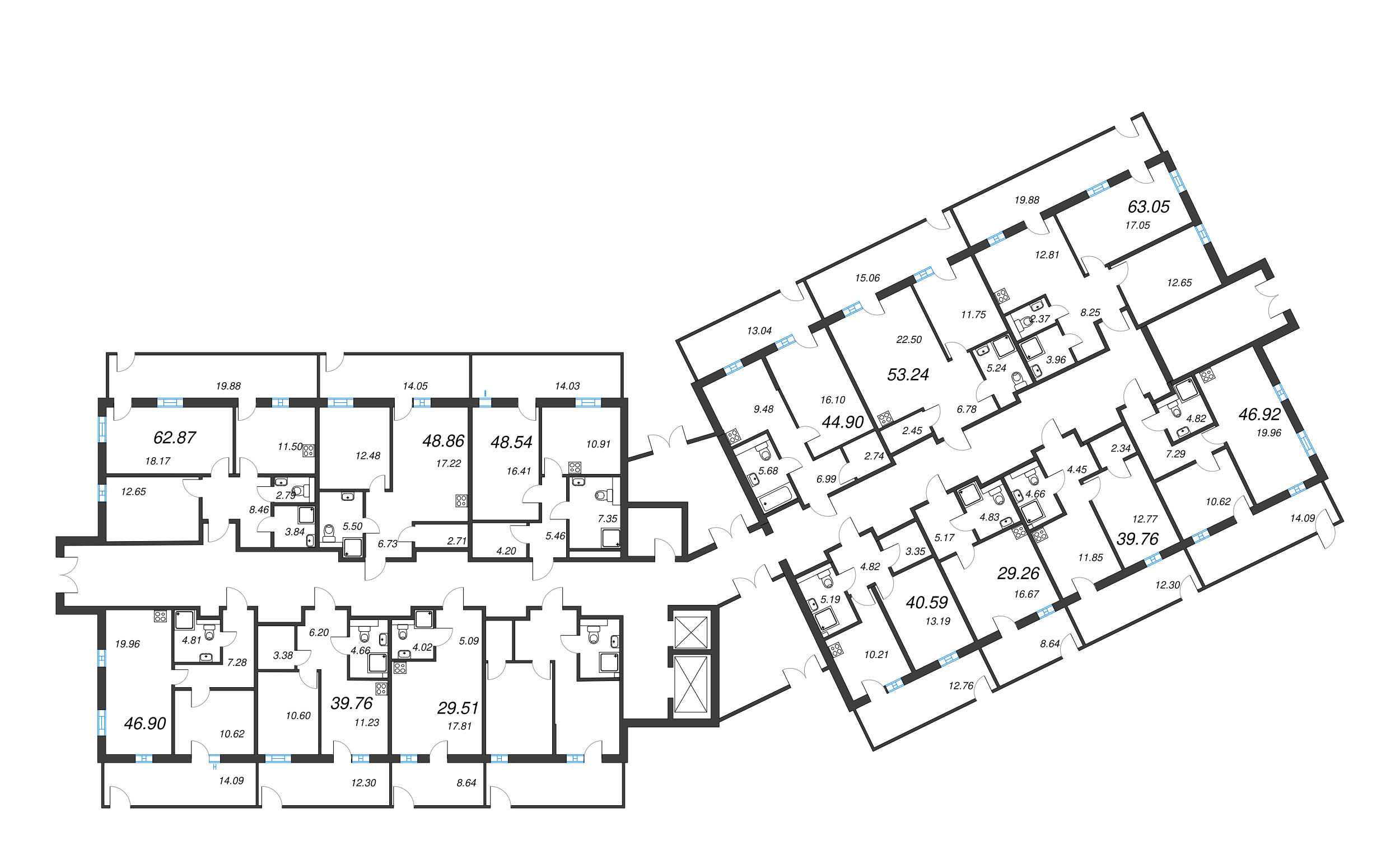 1-комнатная квартира, 39.76 м² - планировка этажа