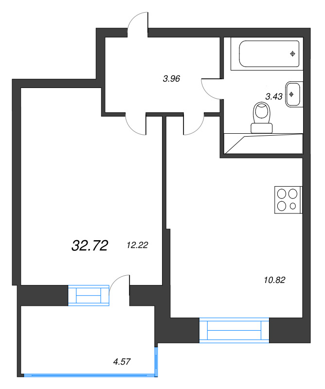 1-комнатная квартира, 32.3 м² в ЖК "Аквилон Stories" - планировка, фото №1