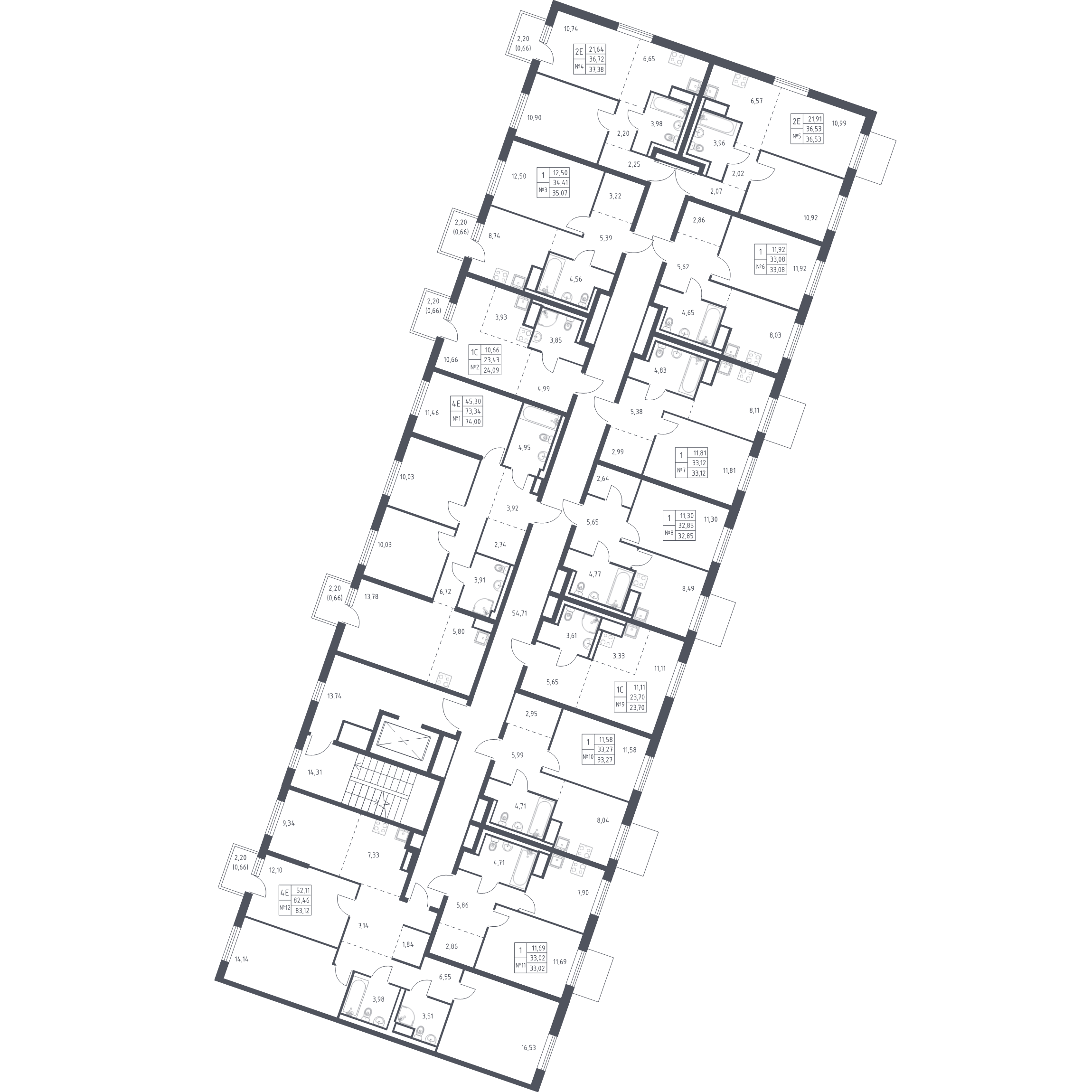 1-комнатная квартира, 33.27 м² - планировка этажа