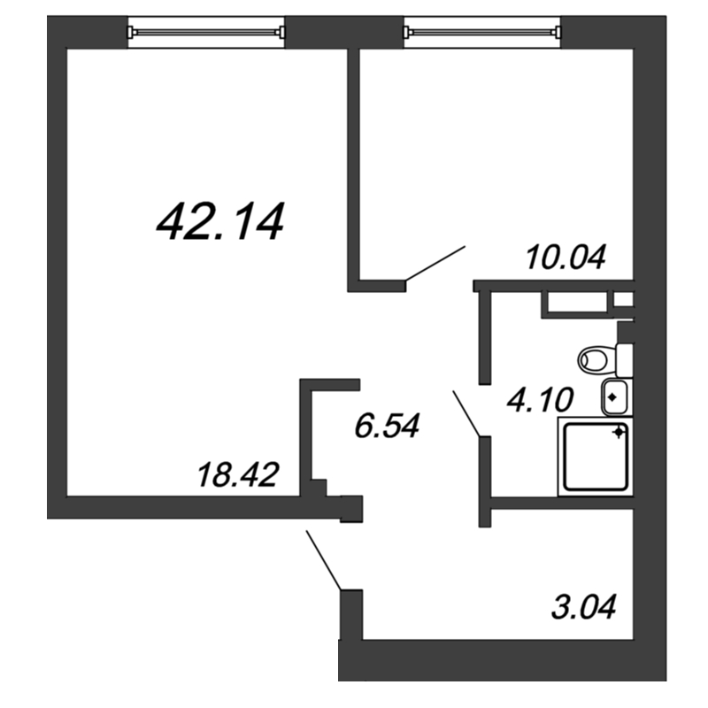 2-комнатная (Евро) квартира, 42.14 м² - планировка, фото №1