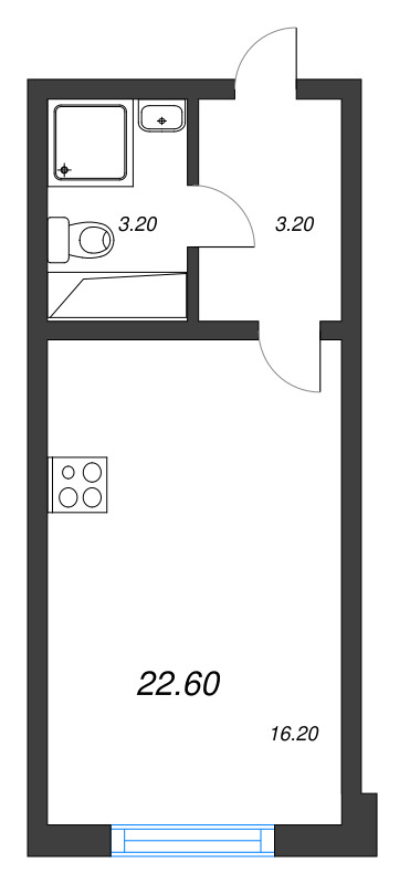 Квартира-студия, 22.6 м² в ЖК "Ручьи" - планировка, фото №1