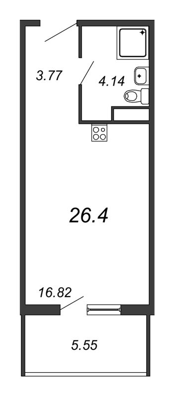 Квартира-студия, 26.4 м² в ЖК "Avenue-Apart на Дыбенко" - планировка, фото №1