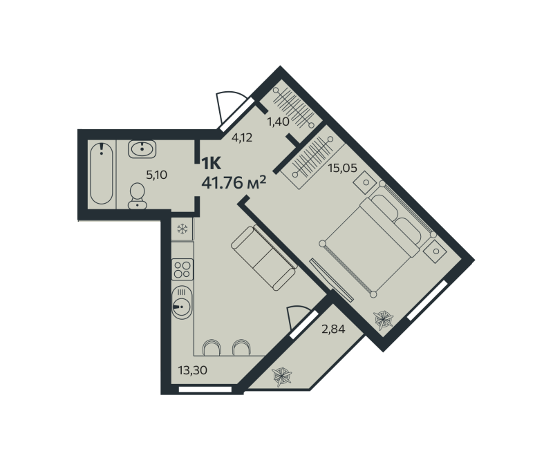 1-комнатная квартира, 41.76 м² в ЖК "Эдельвейс.Янино" - планировка, фото №1