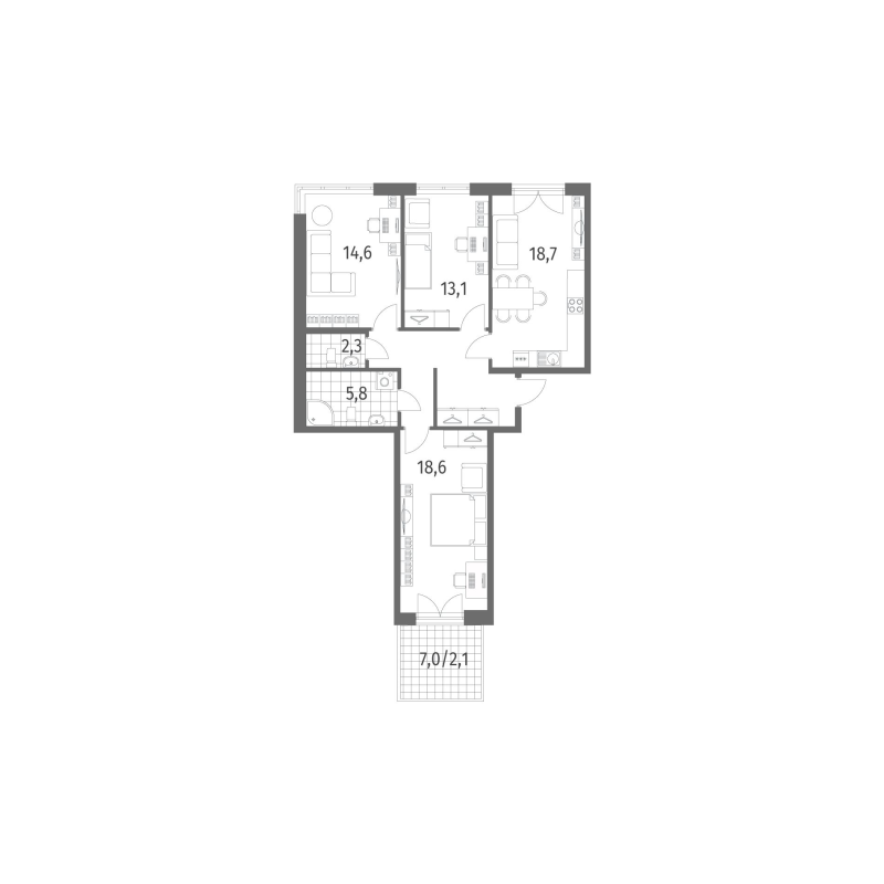 4-комнатная (Евро) квартира, 88 м² - планировка, фото №1