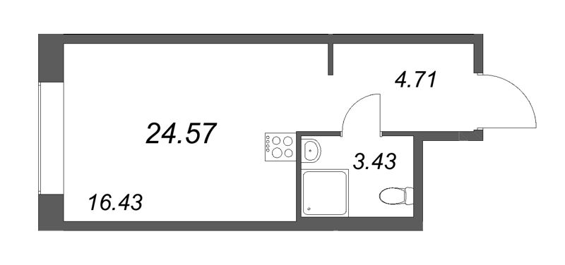 Квартира-студия, 24.57 м² - планировка, фото №1