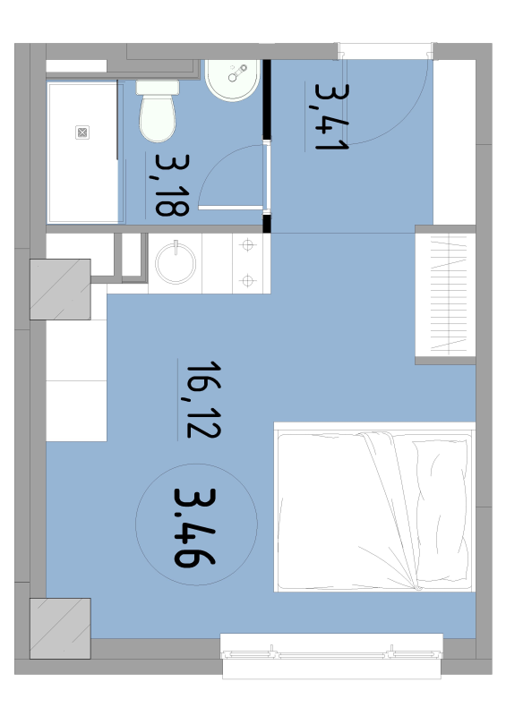 Квартира-студия, 22.71 м² в ЖК "Cosmos Smart Yuzhny" - планировка, фото №1