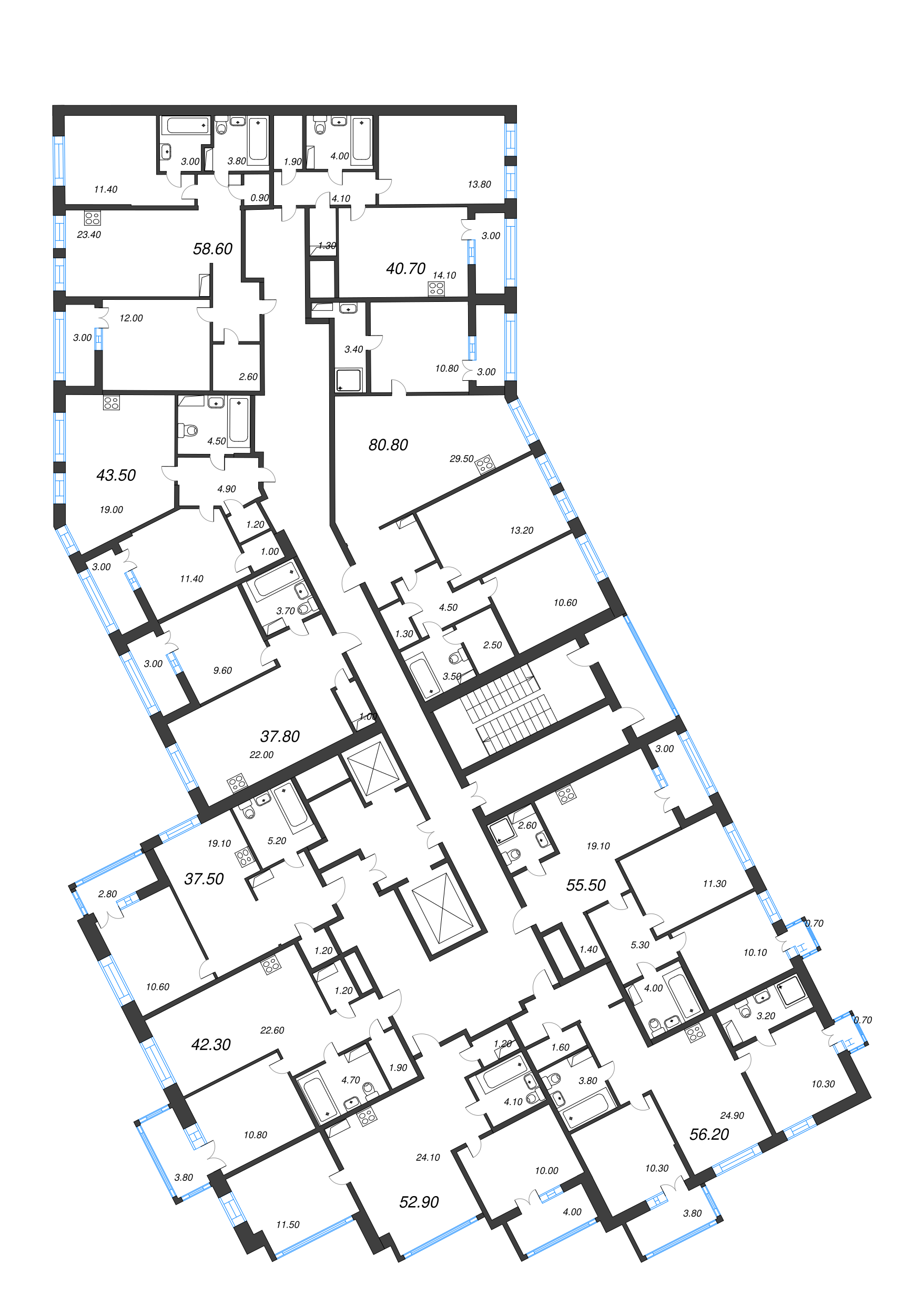 1-комнатная квартира, 37.5 м² - планировка этажа