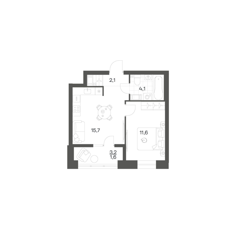 2-комнатная (Евро) квартира, 35.13 м² в ЖК "Новый Питер" - планировка, фото №1